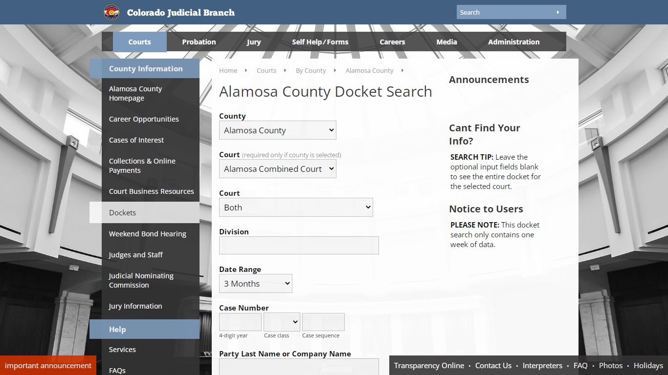 Colorado Judicial Branch - Alamosa County - Dockets